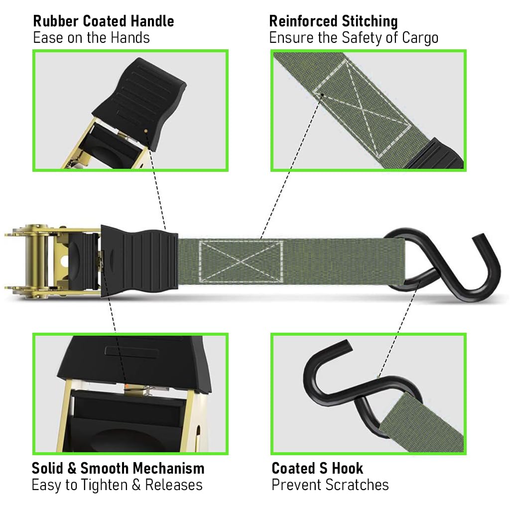 HASTHIP 2 Pack Ratchet Tie Down Straps, 4.5m Ratcheting Straps Cargo TieDowns, Cargo Straps for Trucks, Rubber Handles, Coated Metal Hooks, Carry Bag HASTHIP 2 Pack Ratchet Tie Down Straps, 4.5m Ratcheting Straps Cargo TieDowns, Cargo Straps for Trucks, Rubber Handles, Coated Metal Hooks, Carry Bag